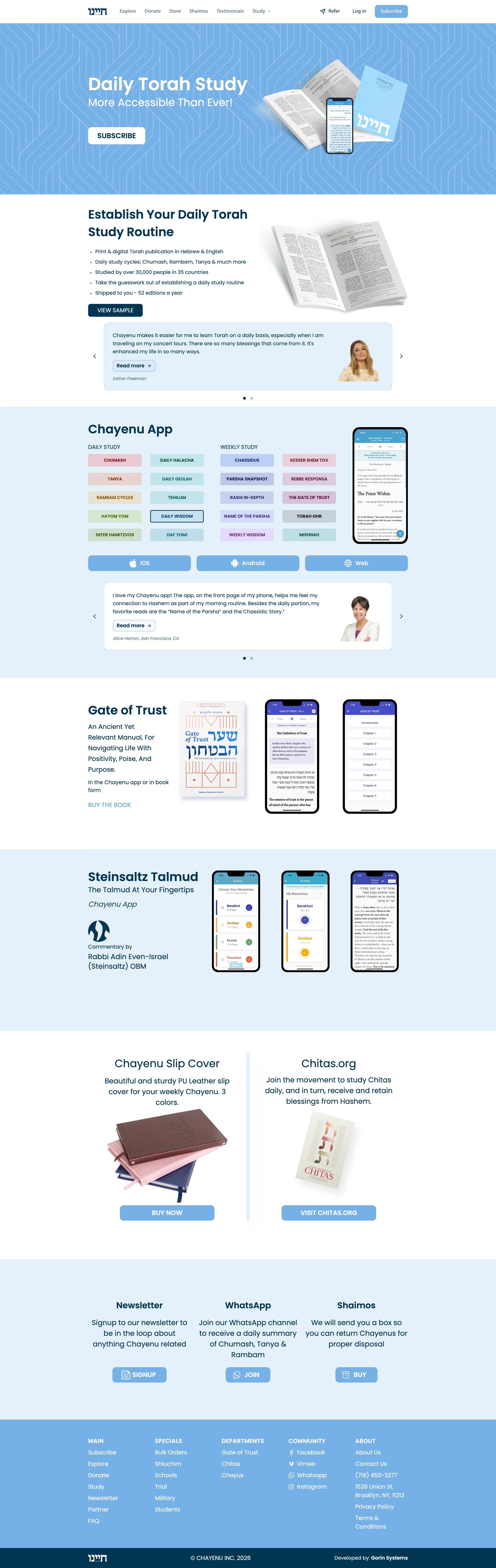 Scrolling preview of the Chayenu homepage