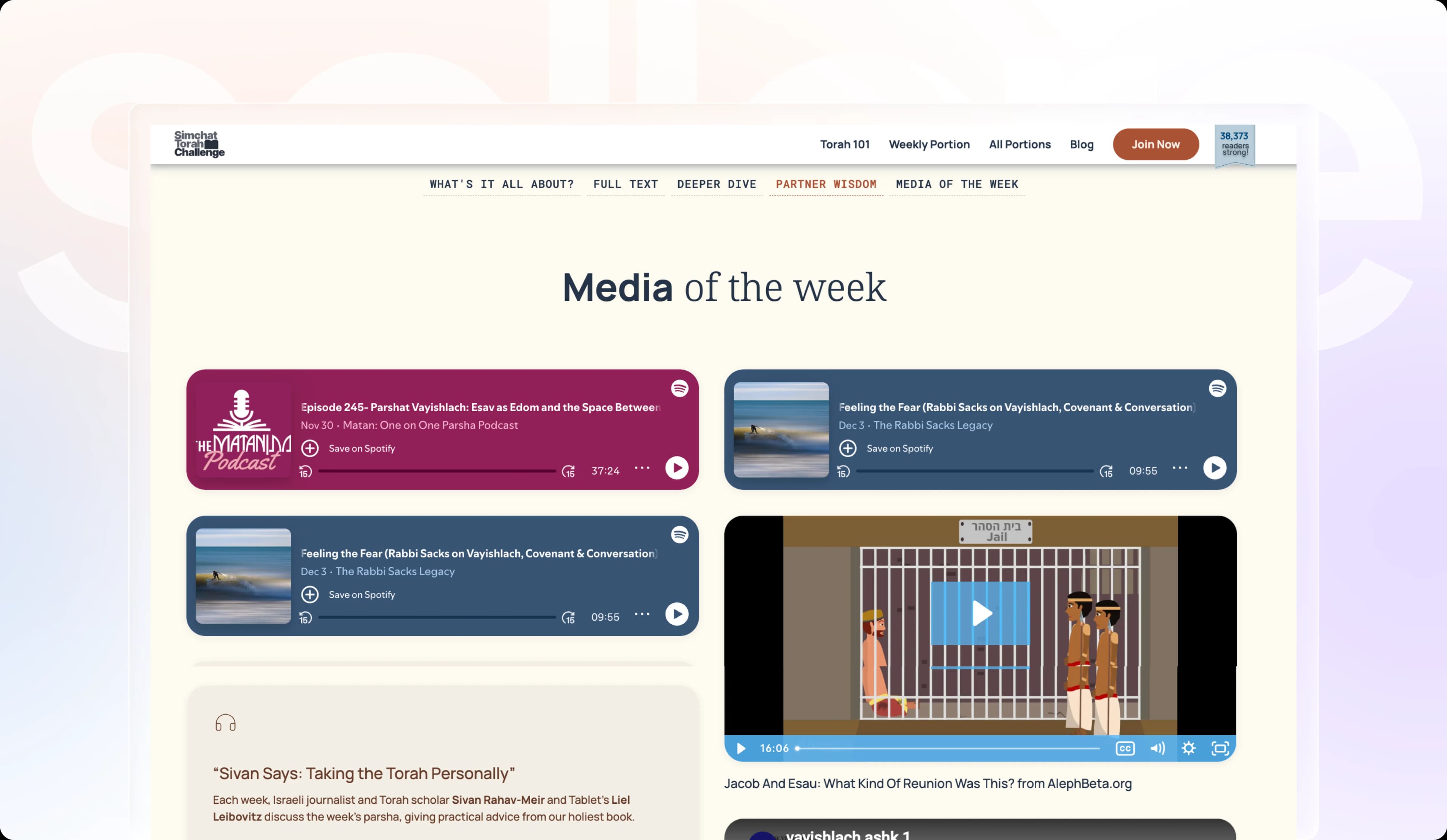 Media of the week — Torah portion video and article content