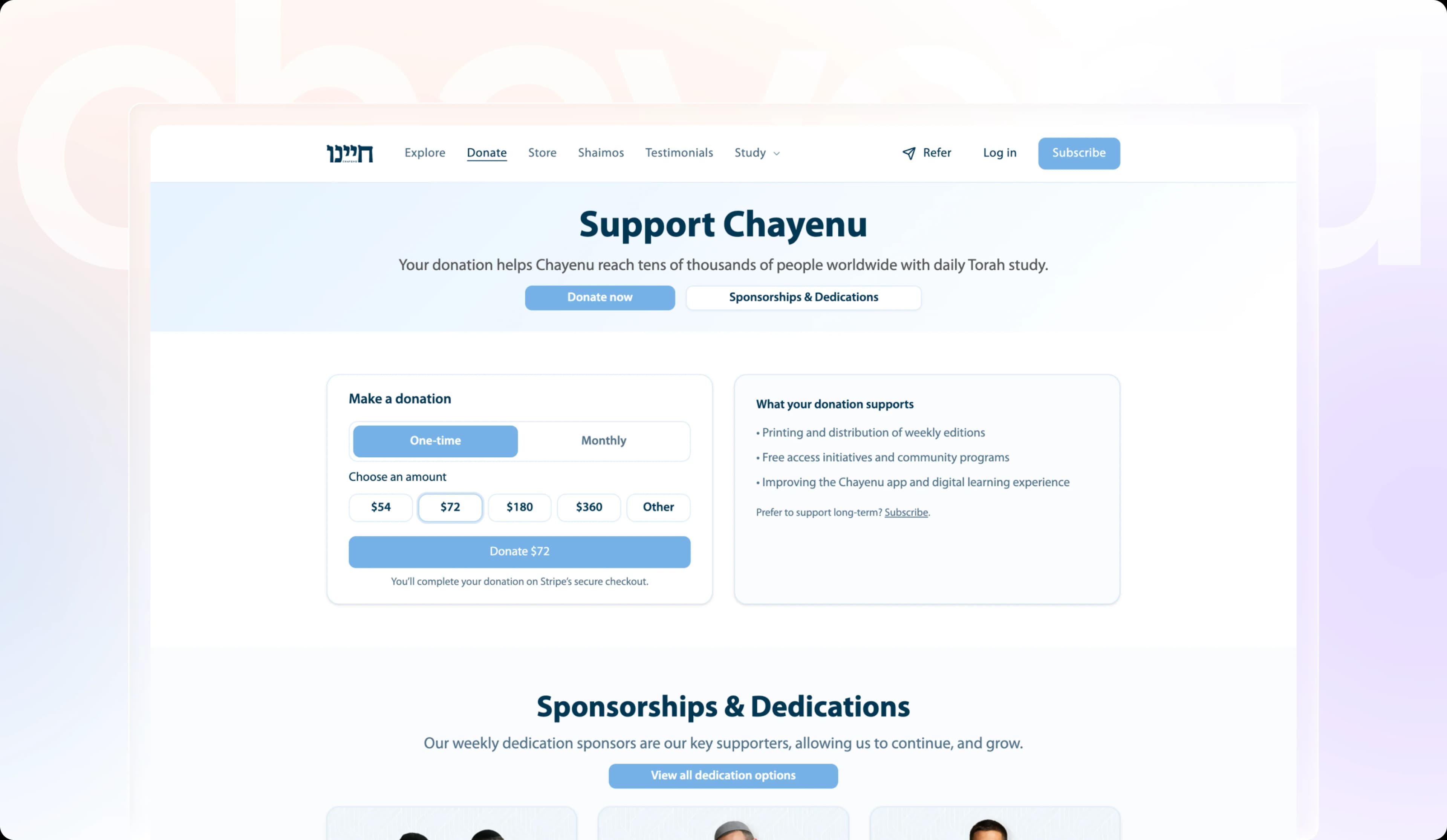 Explore Chayenu - Study sections including Chitas, Chumash, Tehillim, Tanya