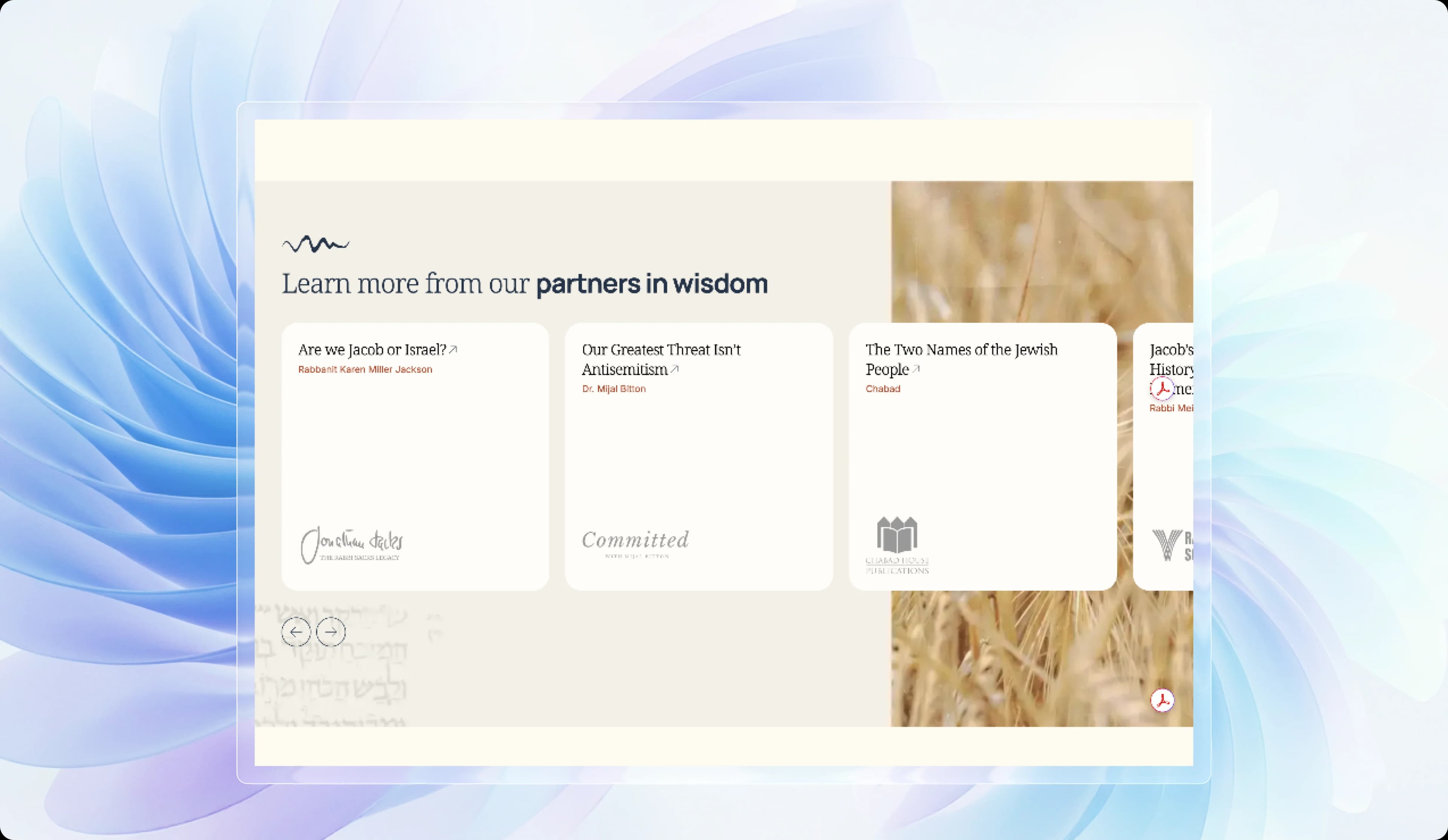 Partners in Wisdom — Community partnership cards