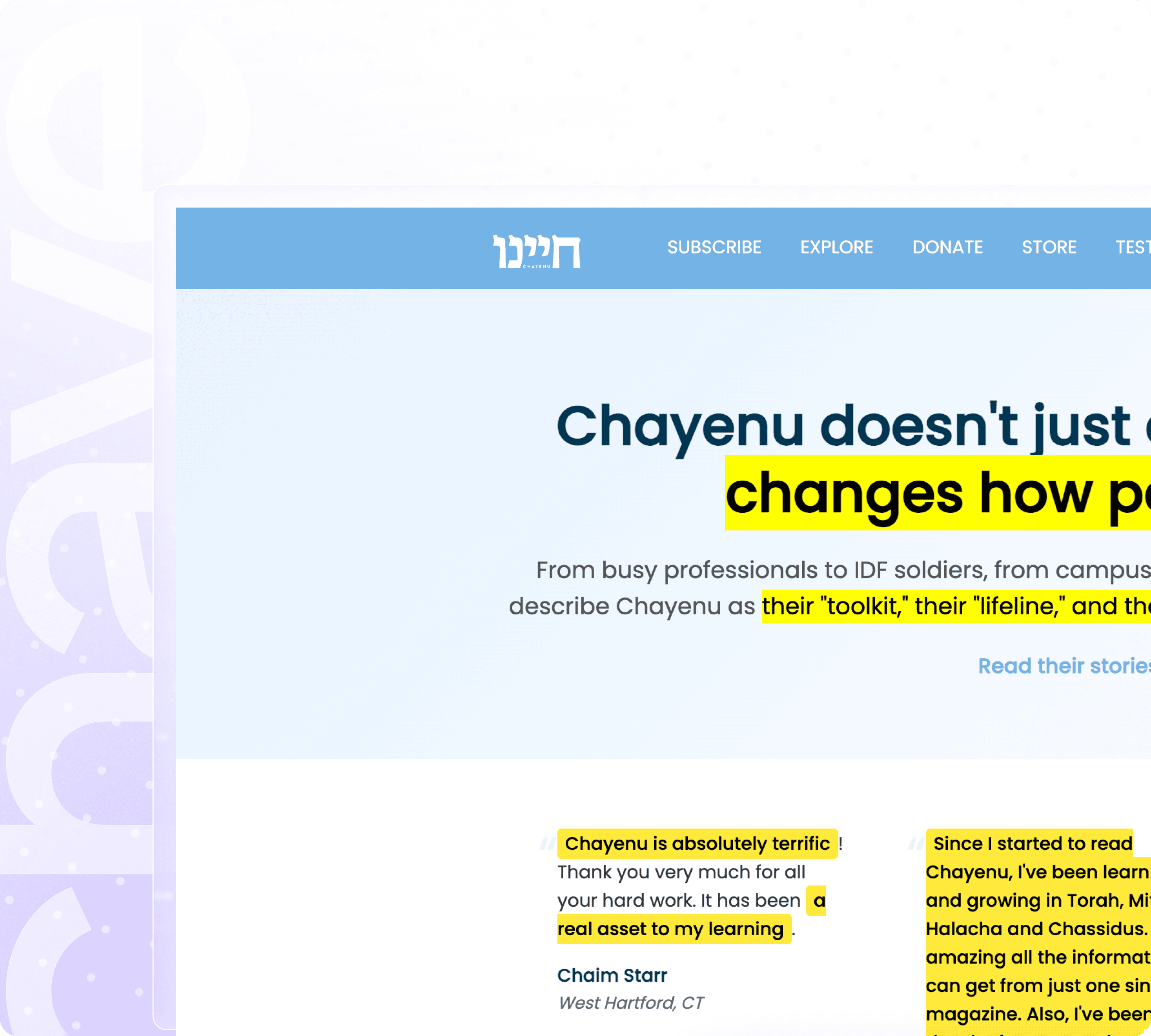 Chayenu Testimonials - User stories and feedback