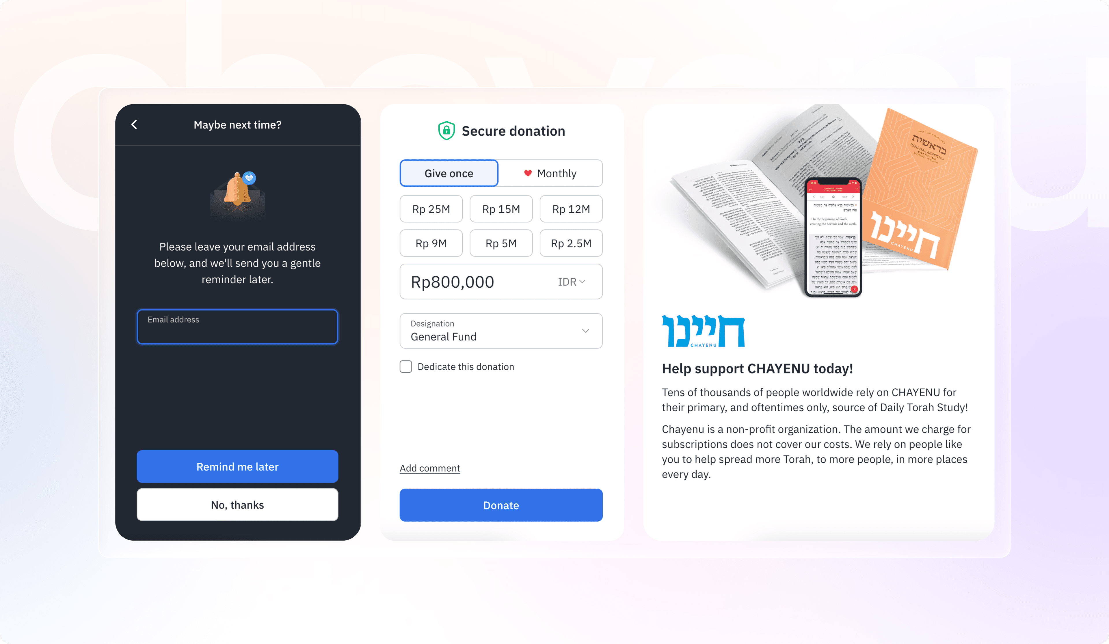 Chayenu Donation and Support Section