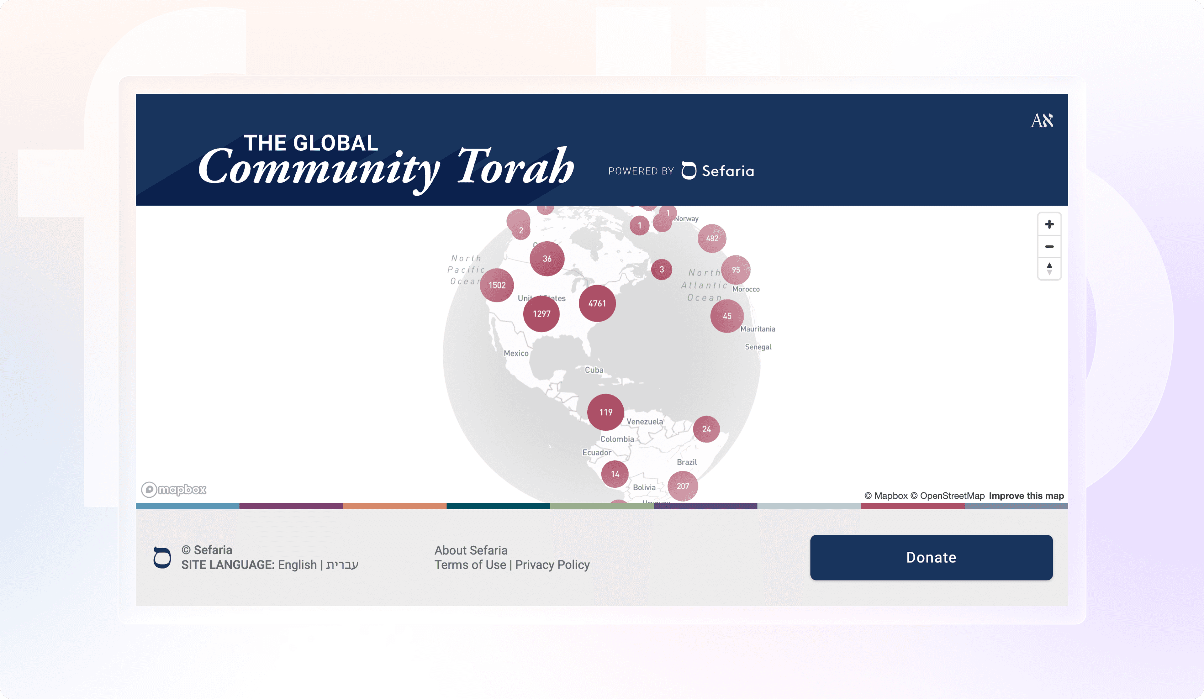 Sefaria — Interactive map showing global participant distribution